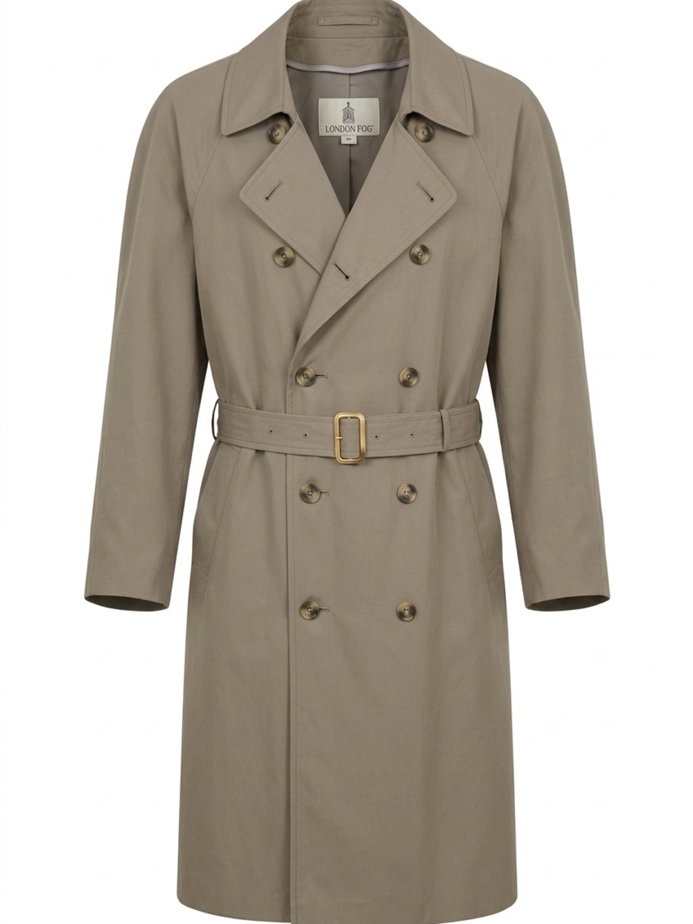 London Fog Men's Taupe Belted Double-Breasted Trench Coat